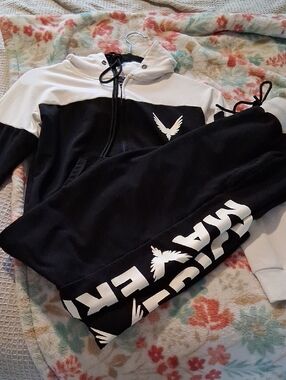 Black and White Hooded Sweatshirt and Joggers Set